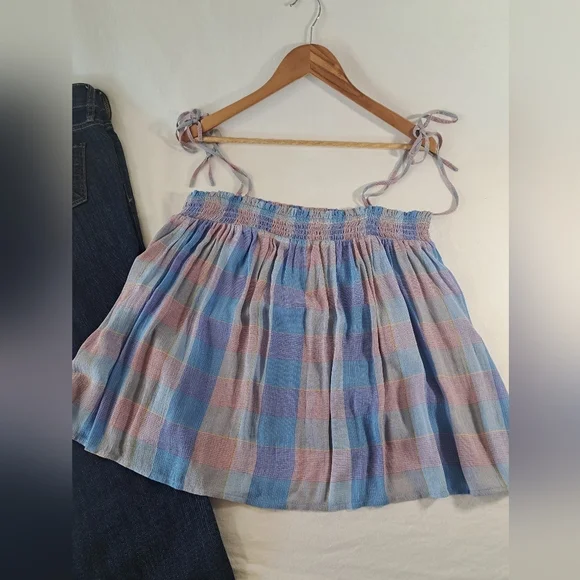 LOFT Blue and Pink checkered adjustable tie straps LARGE New with tags - Picture 4 of 6